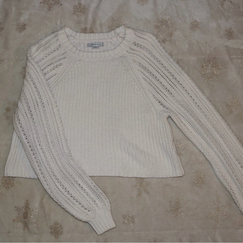 American Eagle Outfitters White Chunky Knit Crew Neck Sweater
